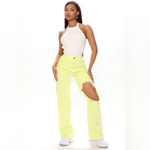 FN Arm Candy High Rise Ripped Straight Leg Jeans - Lime
